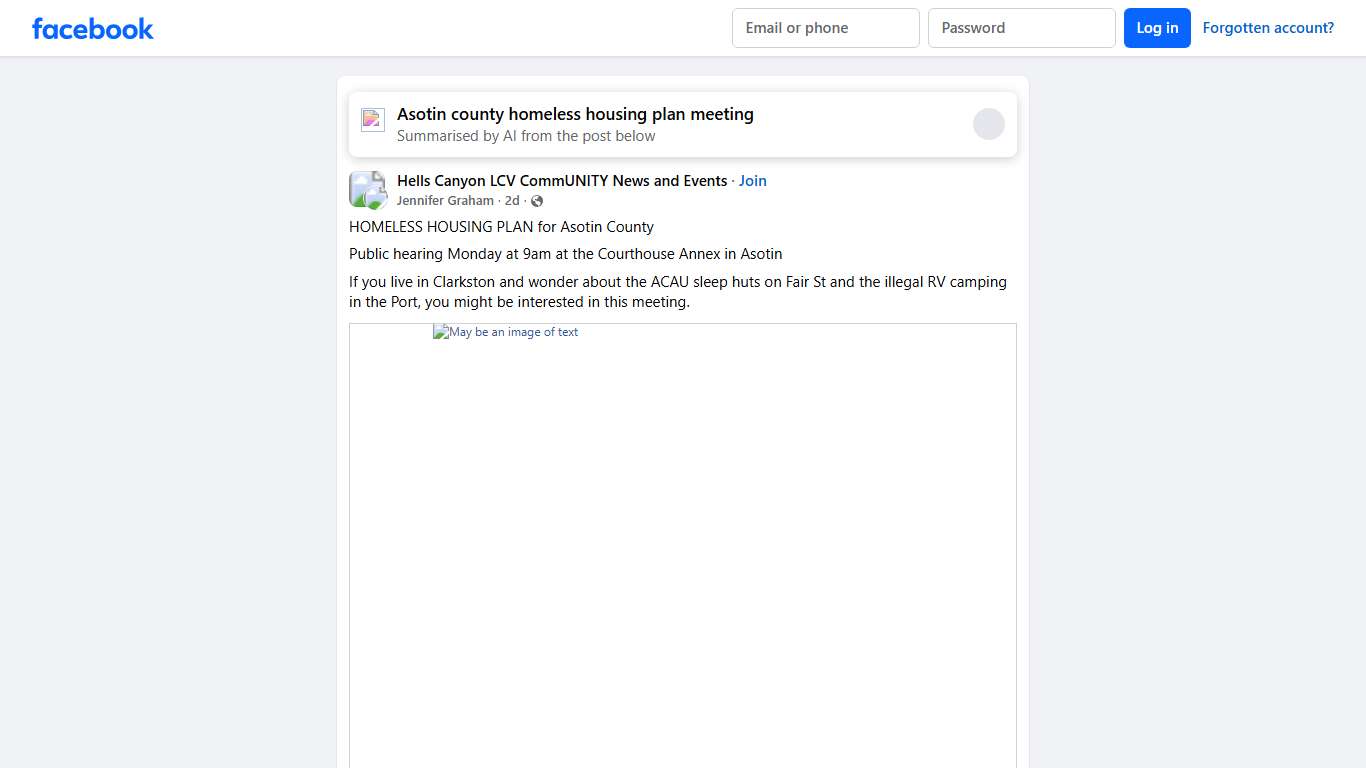 Hells Canyon LCV CommUNITY News and Events HOMELESS HOUSING PLAN for Asotin County Facebook