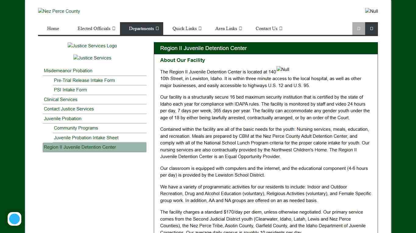Region II Juvenile Detention Center, Nez Perce County Justice Services