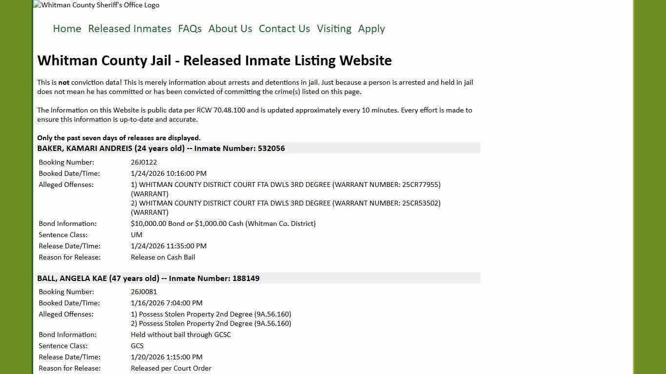Whitman County Jail - Inmate Listing Website